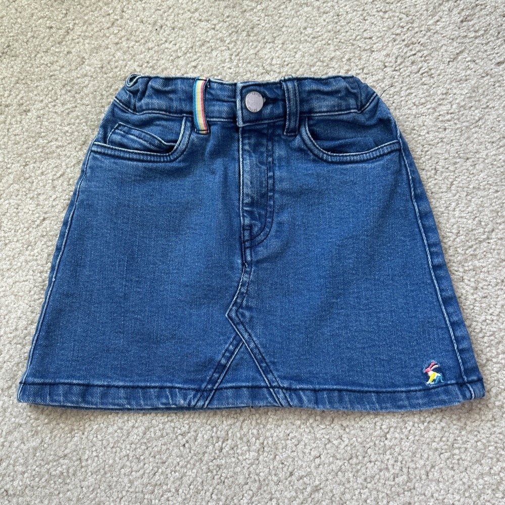 Joules Girls Denim Skirt Rainbow Accent Blue Mini Skirt Hollis Size 6 Years